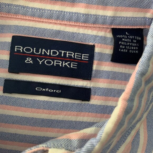 Roundtree & Yorke Button Down Shirt L White Pink Stripes Long Sleeves Pockets - Picture 6 of 6